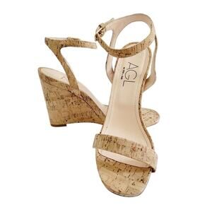 AGL Women's Demi Ankle Strap Wedge Cork Sandal In Natural Sz 39.5 EU/ 9.5 US